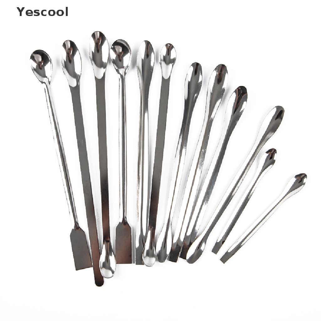 Yescool 12Pcs Sendok Spatula Bahan Stainless Steel Untuk Laboratorium