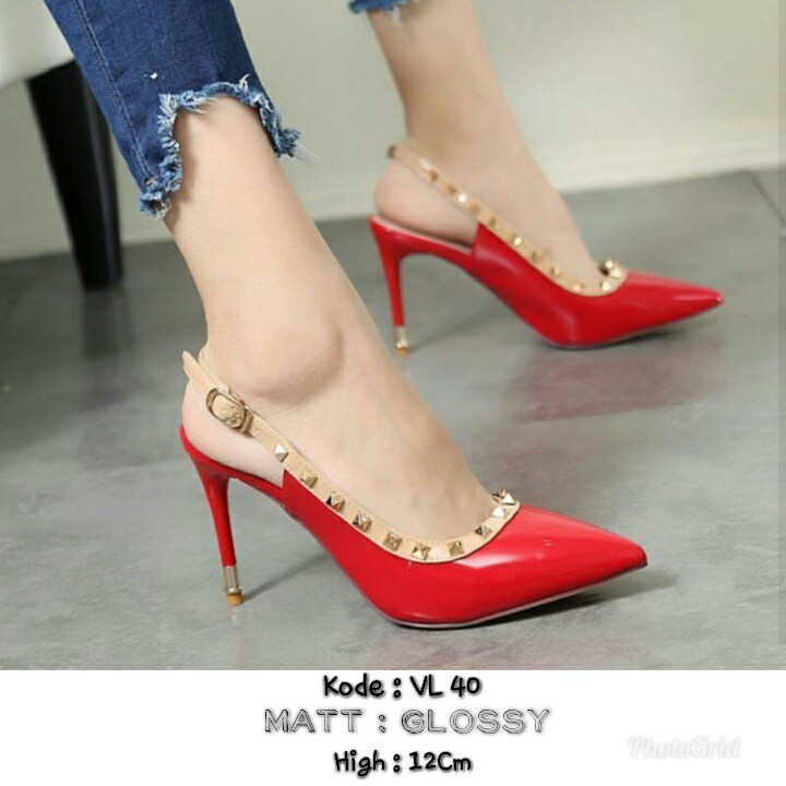 (FREE ONGKIR) VL 40 VALENTINOO HEELS OPEN BACK 12 CM HEELS PESTA HEEL KOREA WANITA HEEL PUTIH