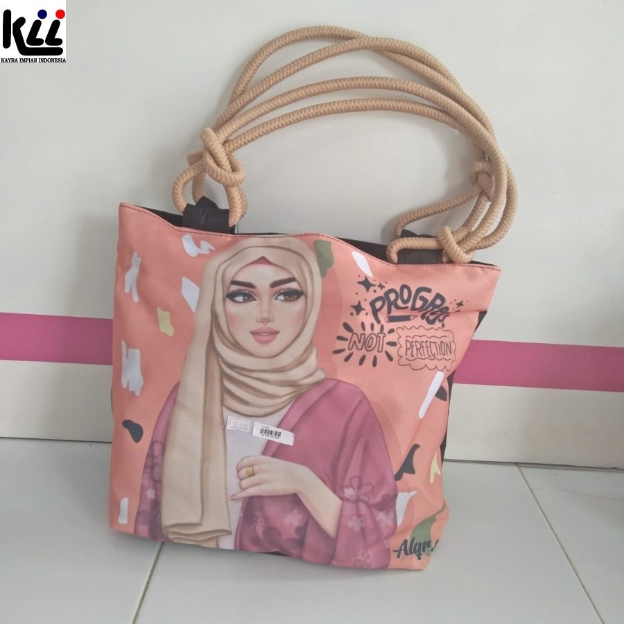 Tas Hijab Tali Sumbu - Tote Bag Muslimah - Tas Hijab Motif Random