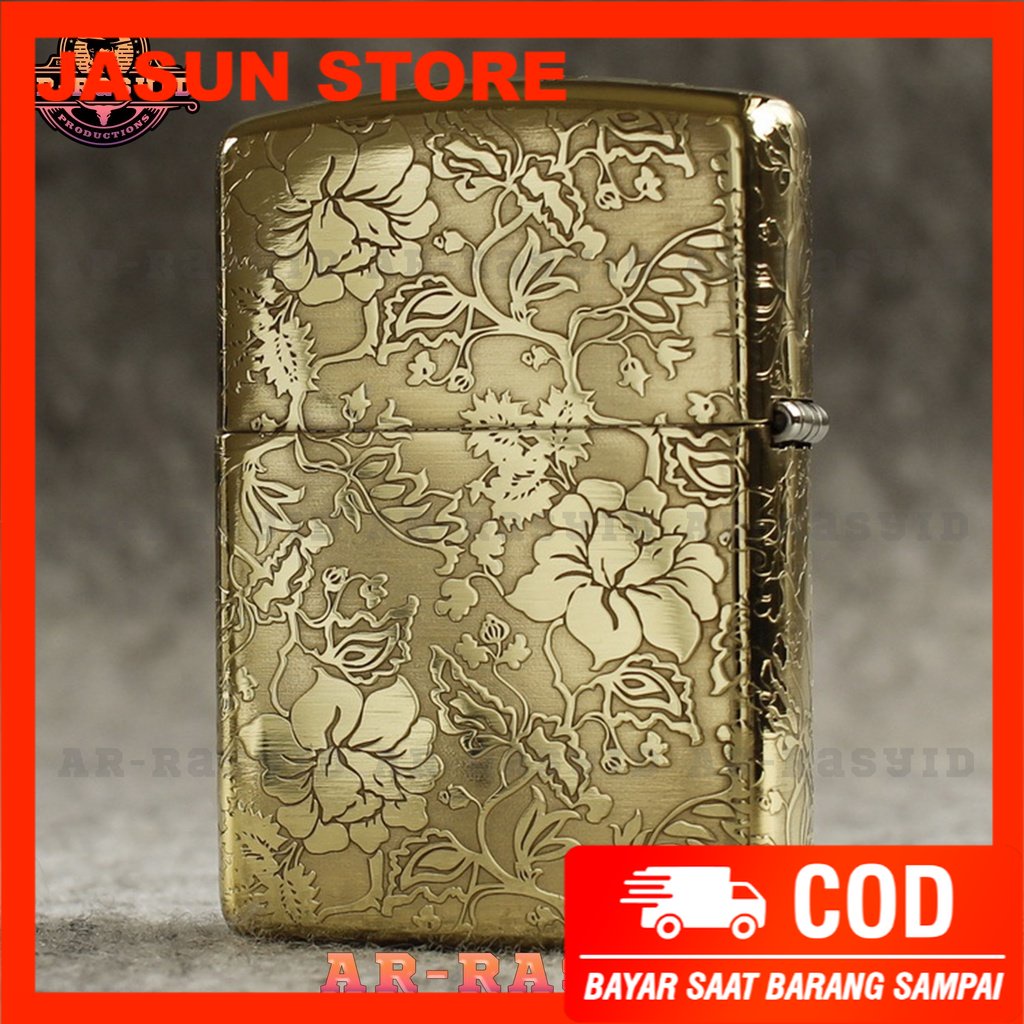 Korek Api Minyak Zippo Gold Ukir Motif Flower 168 3962-10