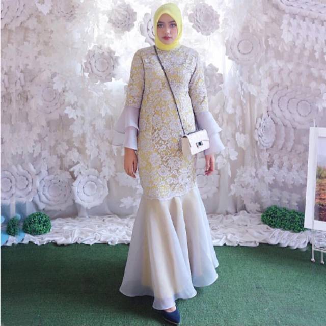 Fashion Wanita Baju Sishi Dress Pesta Party Dress Brukat Organza