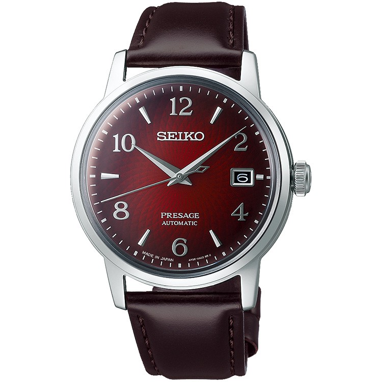 Seiko Presage SRPE41 SRPE41J1 Jam Tangan Pria Automatic Red Dial Brown Strap Original