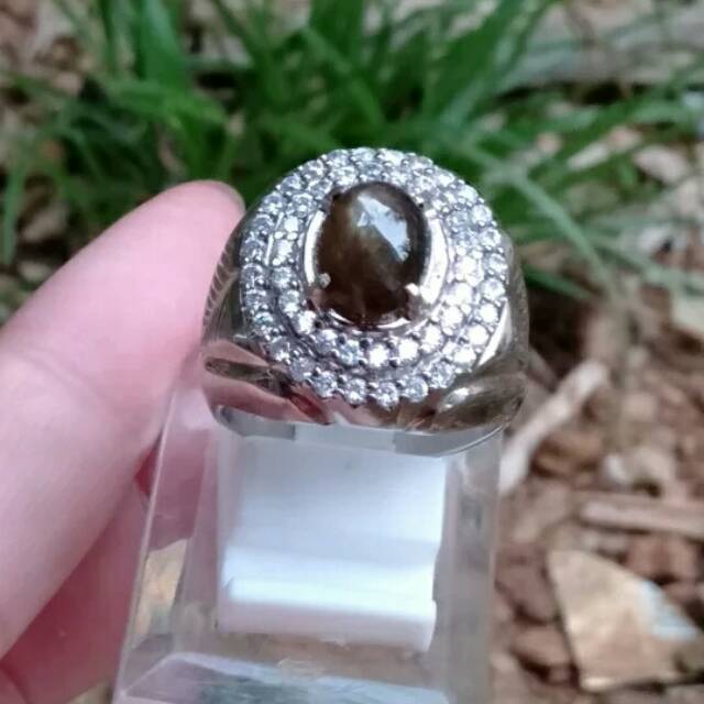 Cincin pria natural black saphire star