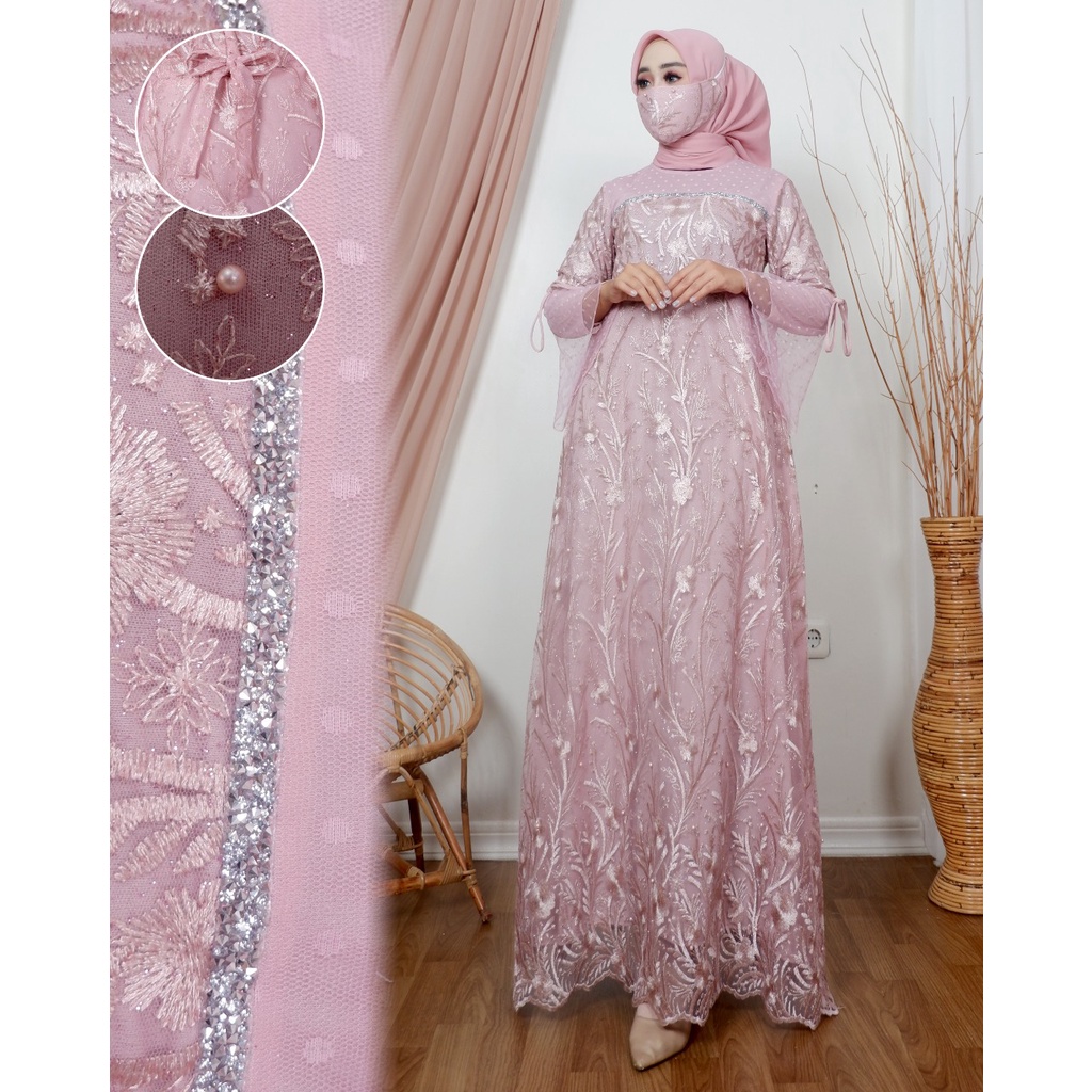 Permata Olshop / Gamis Brokat Modern Amanda NK / Kebaya Modern Seragam Nikahan / Baju Kondangan Mewah