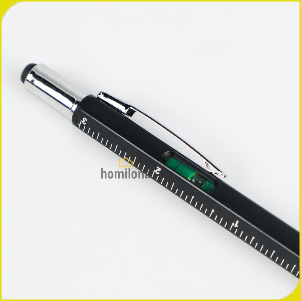 Pena Multifungsi Plastik Stylus + Penggaris + Level + Obeng - Taffware 9625 Black Silver