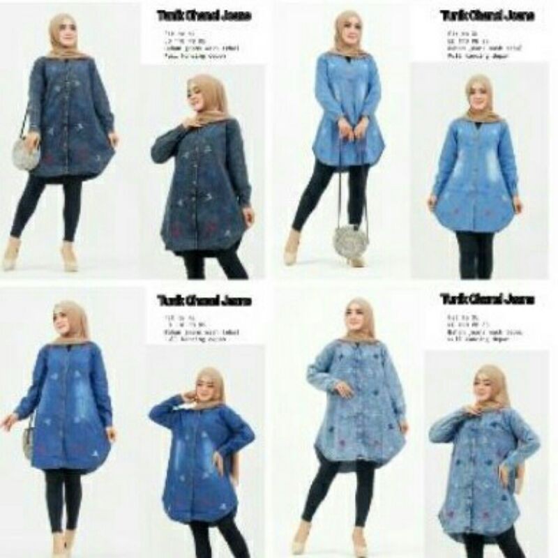 BAJU WANITA DEWASA MODEL TUNIK JEANS CHANEL BORDIR MURAH KWALITAS PREMIUM CANTIK DAN ELEGAN