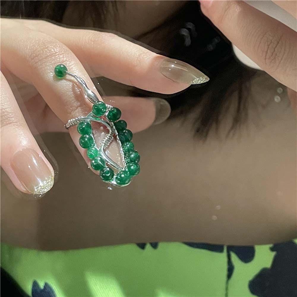 Mxbeauty Manik-Manik Armor Cincin Trendi Keren Gadis Hadiah Aksesoris Pesta Wanita Perhiasan Kuku Paduan Pembukaan Nail Ring