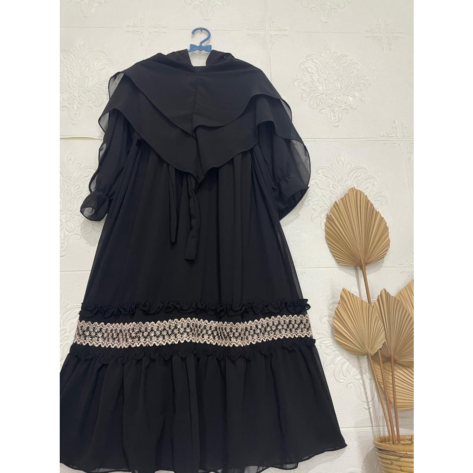 Gamis Anak Ceruty Babydoll / Gamis Syari Variasi Renda / Gamis Set Khimar Untuk Usia 8-9 tahun