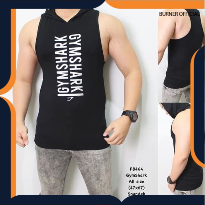 Singlet LOW CUT GYMSHARK  pria polos kupluk hoodie lengan pendek running gym