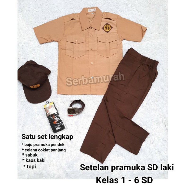 Setelan seragam pramuka SD laki baju pendek celana panjang set lengkap