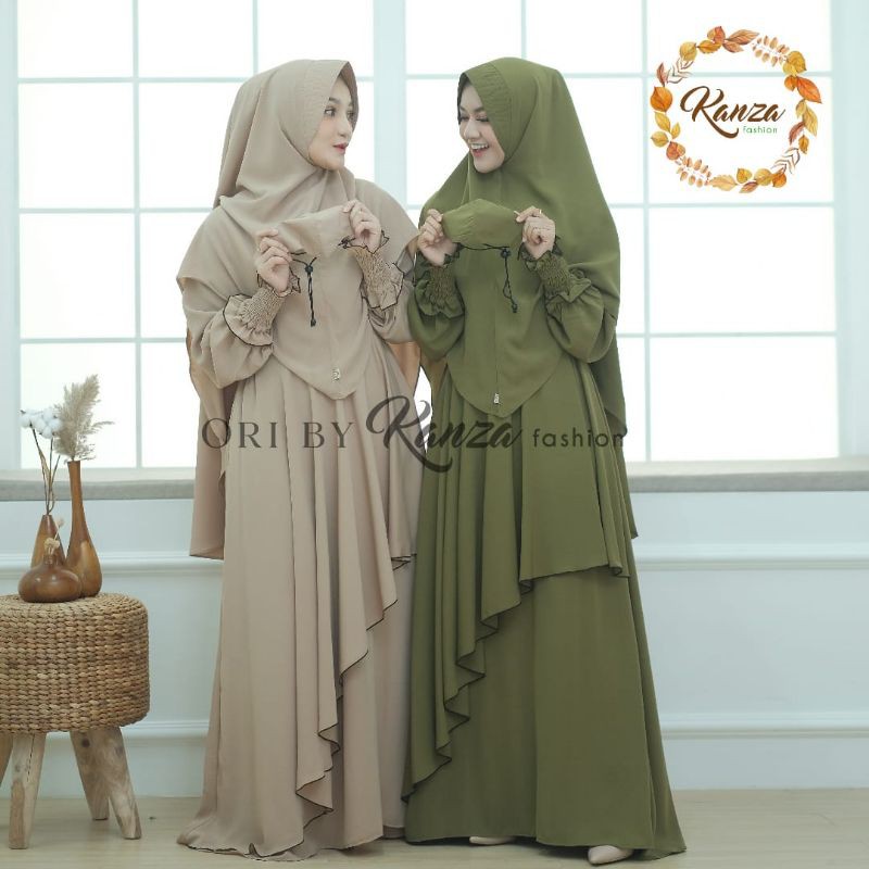 KANZA Gamis Syari Polos ZAENAB Set Khimar Free Masker