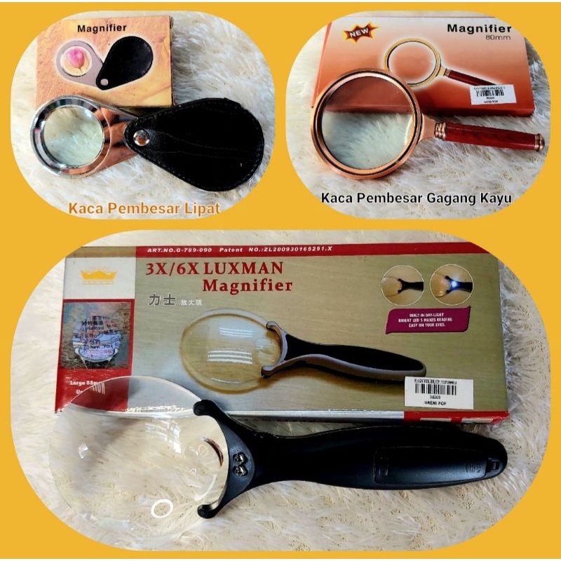 

Kaca Pembesar Lipat/Kaca Gagang Kayu/Dengan Lampu