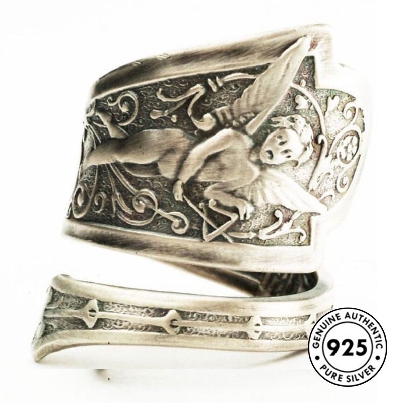 Cincin Desain Malaikat Cupid Bahan S925 Silver Gaya Retro