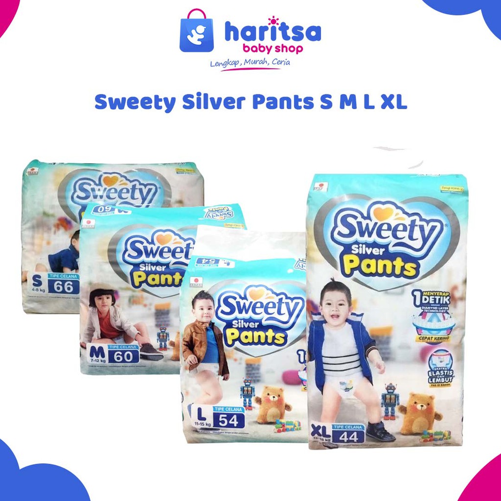 Sweety Silver Popok Celana Bayi Anti Bocor Pant Ukuran S66 M60 L36 L54 XL44 XXL36