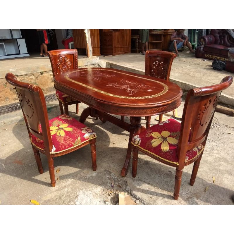 MEJA MAKAN KAYU JATI BUSA 4 KURSI