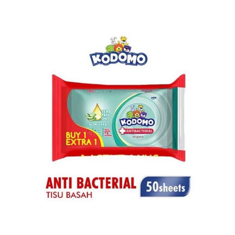 Kodomo Baby Wipes Anti Bacterial - Tissue Basah Antibacterial - Kodomo Tisu Basah Anti Bakteri 50+50Sheets