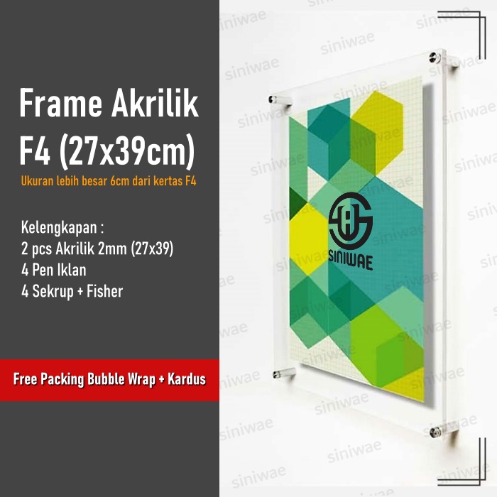 Pigura Akrilik F4 Mount Dinding Wall Frame Acrylic F4 Custom Bingkai Figura Frame