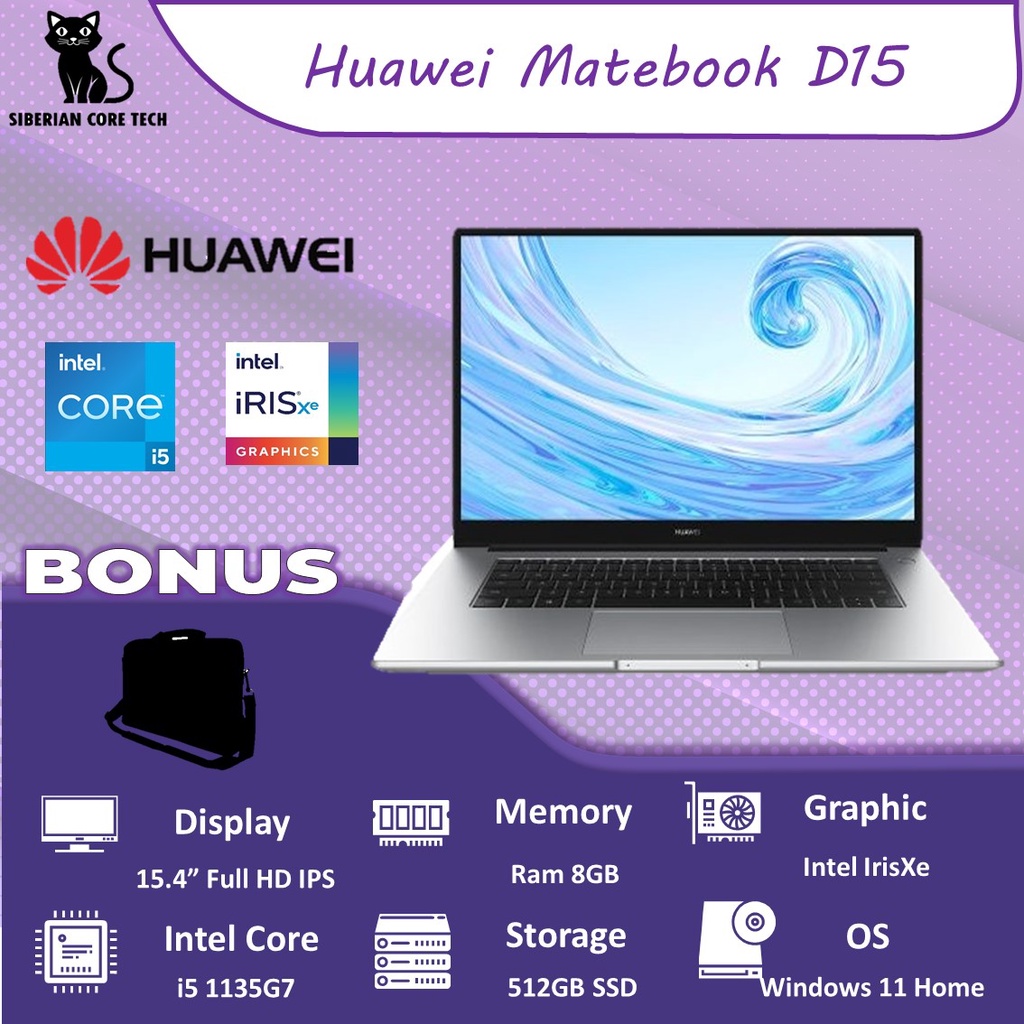 HUAWEI MATEBOOK D15 I5 1135G7 8GB 512SSD IRISXE W11 15.4FHD SILVER