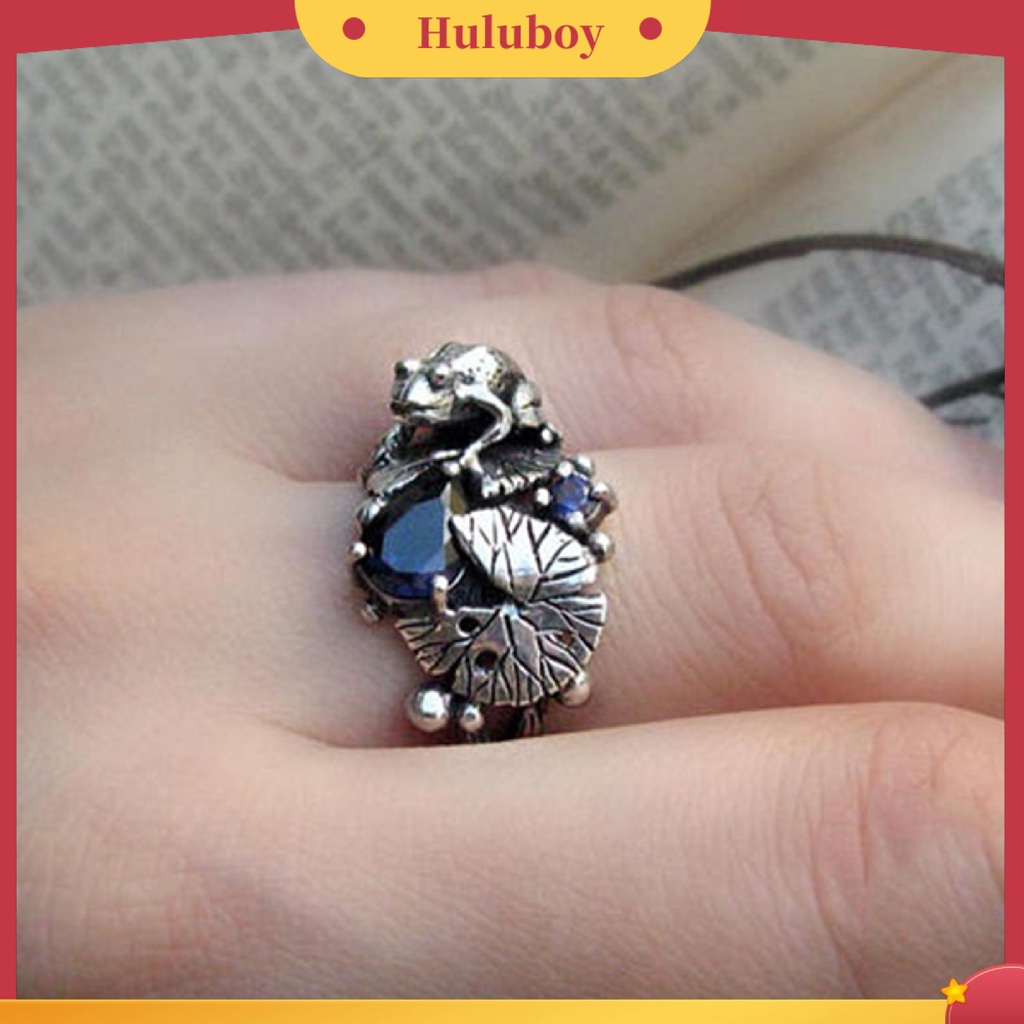 Hu Hu Hu Hu Hu Alat Bantu Pasang Kacamata♡ Cincin Tembaga Wanita Desain Katak Lotus Hollow Hias Berlian Imitasi Gaya Punk Untuk Hadiah