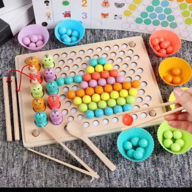 Mainan Edukasi Malang- PEARL MEMORY BEAD HOLDER Colorful beads - Montesori melatih motorik anak-5