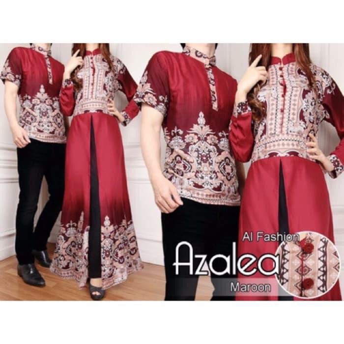 Terlaris Baju Batik Couple Keluarga Gamis Wanita Couple Azalea Coklat - Merah