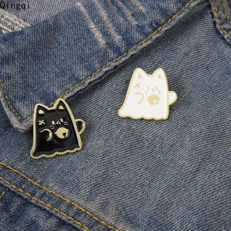 Bros Pin Enamel Bentuk Kartun Kucing Hitam Putih Untuk Hadiah Anak