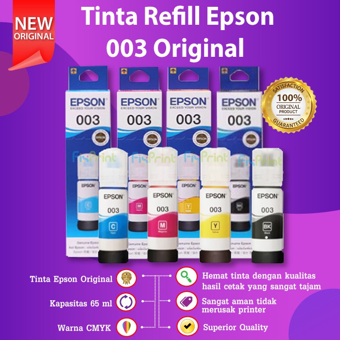 Tinta Epson Original 003 C13T00V Refill Botol Printer Epson L1110 L3110 L3150 L3116 L3156 L5190 65ml  EcoTank L1210 L3210 L3216 L3250 L3256 L5290 L5296 L1110 L3110 L3150 L5190