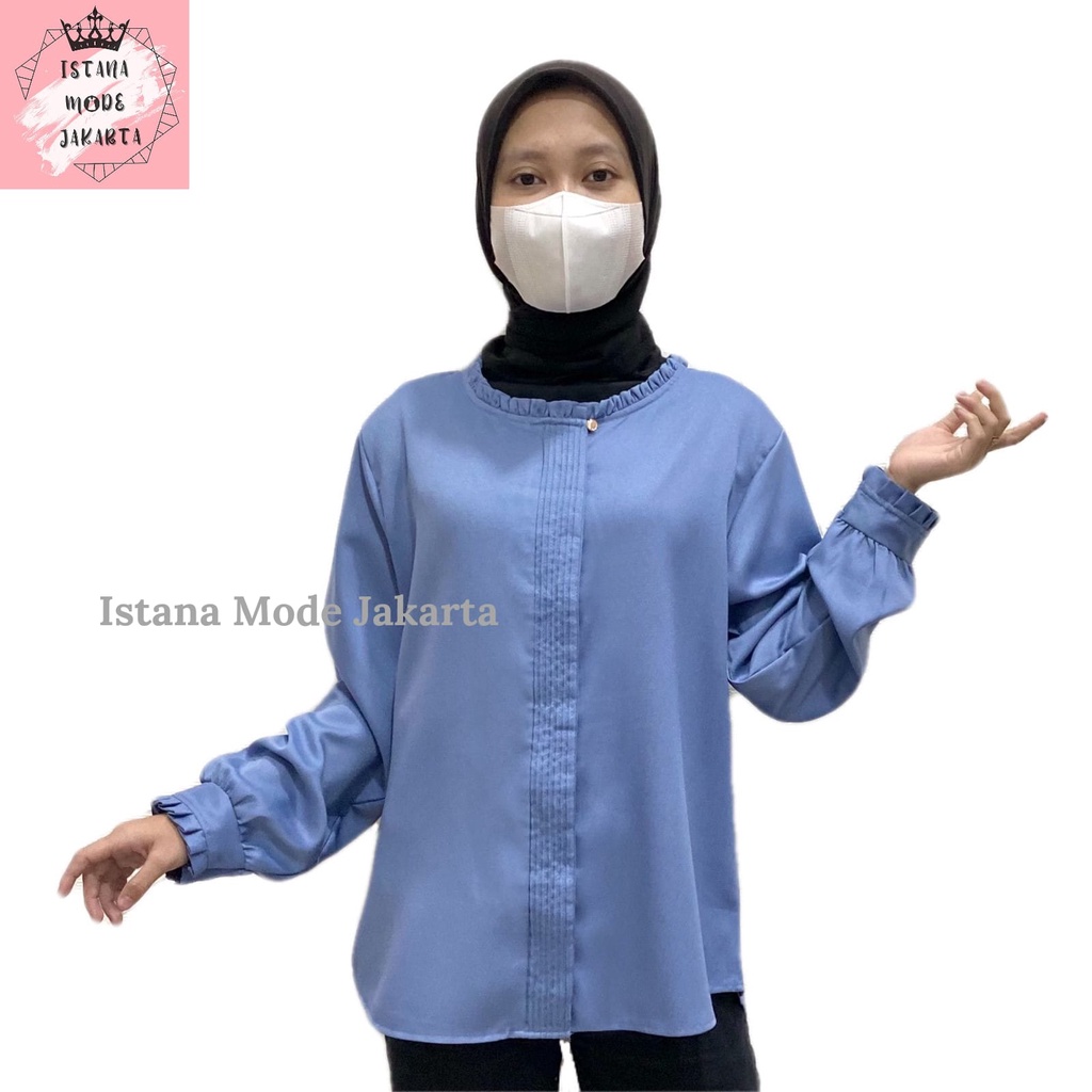 ISTANA MODE JAKARTA Lilac baju atasan wanita terbaru blouse korean style blouse wanita lengan panjang-BIRU DENIM