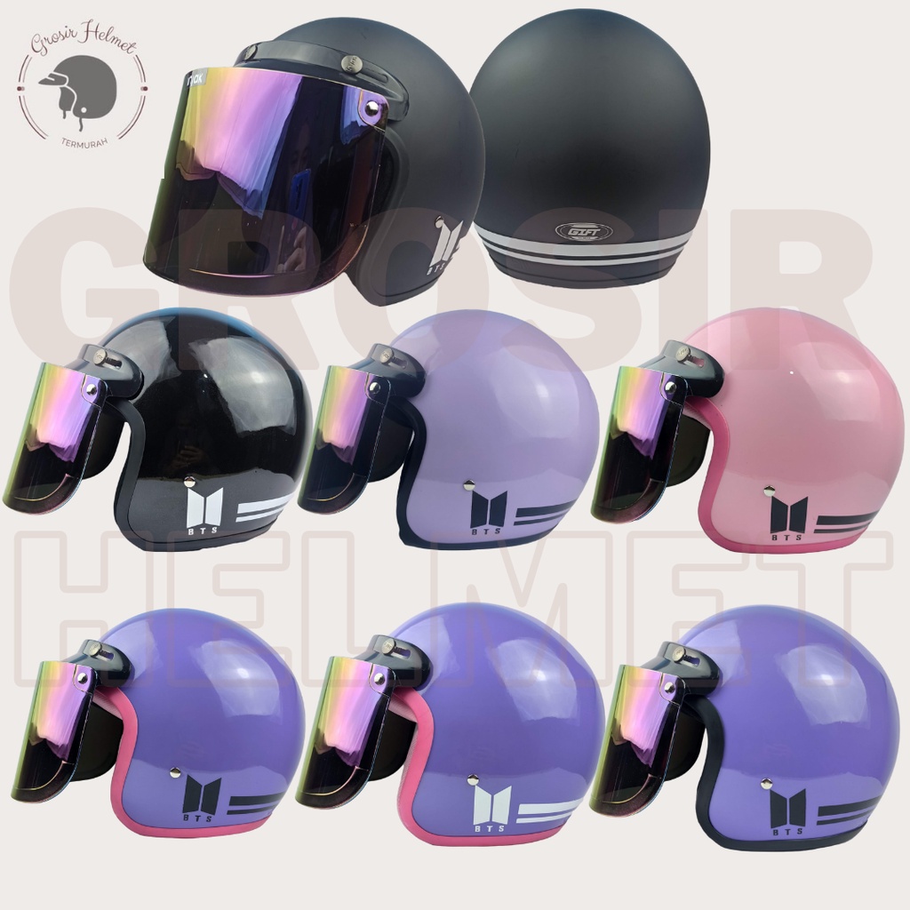 Helm Bogo Retro Dewasa Cewek Cowok Full Leher Motor SNI Helm BTS ARMY K-pop