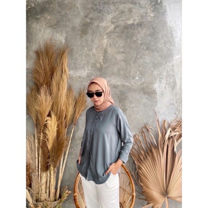 Kemeja Wanita Rayon Premium Bahan Adem Banget Termurah-Gray