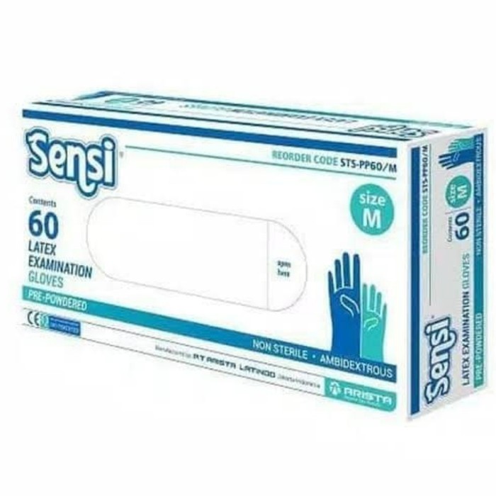 SENSI Latex Gloves isi 60pcs Sarung Tangan Karet Medis ukuran S M L