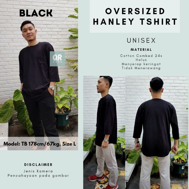 Kaos Oversize Lengan 7/8 Hanley Unisex Cotton Combed 24s Premium Oversized