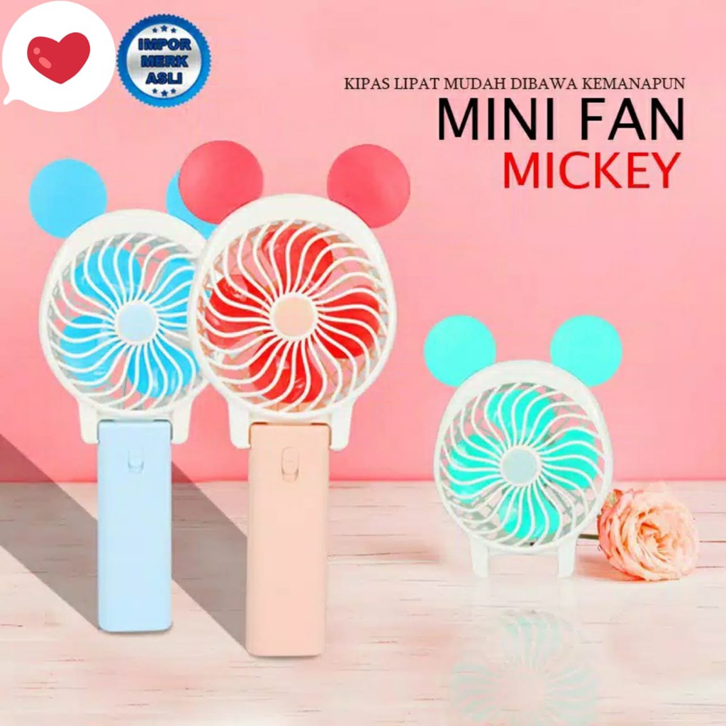 Kipas Mini Lipat Karakter Mickey Pastel  - MKPAS - Kipas Recharge Handy Mini Fan