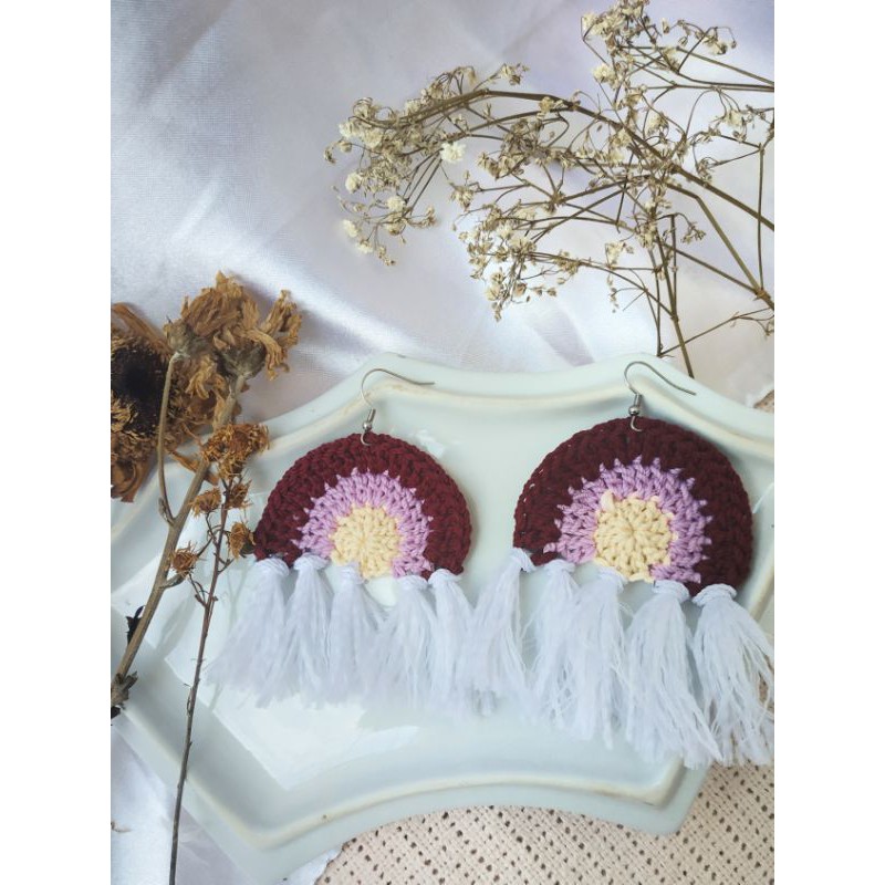 rainbow earrings (anting rajut pelangi)