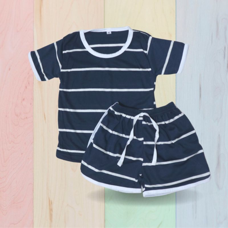 DK Setelan SALUR LIST Baju Pendek Celana Pendek Bayi Anak Unisex