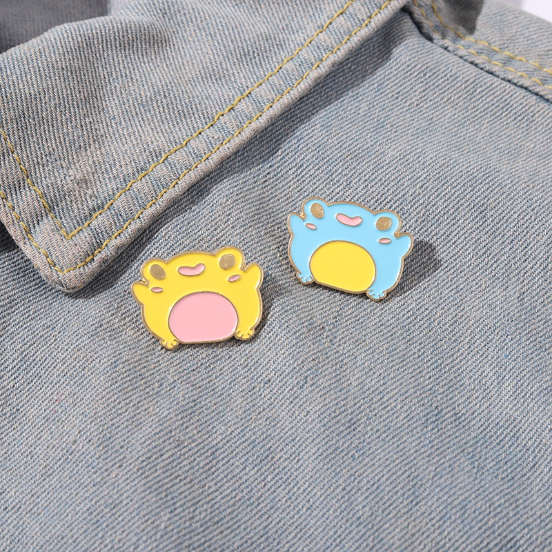 Bros Pin Enamel Bentuk Kartun Kodok Warna Kuning Biru Untuk Hadiah