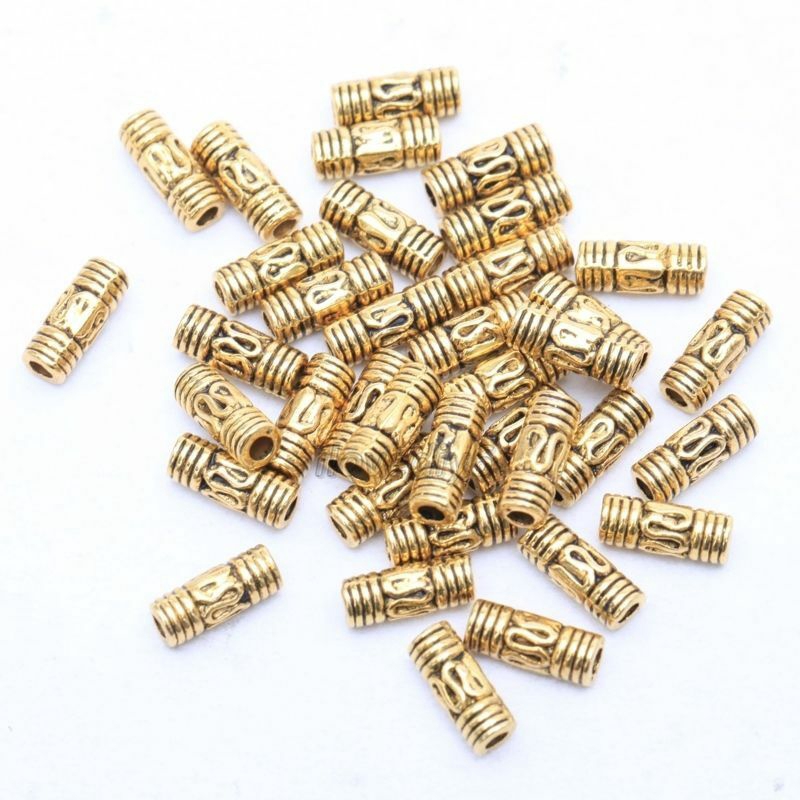 50pcs Manik-Manik Spacer Tabung Silver Tibet 8x3mm Untuk Membuat Perhiasan Diy