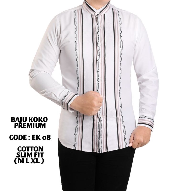 BAJU KOKO PRIA SLIM FIT LENGAN PANJANG WARNA PUTIH CLK07