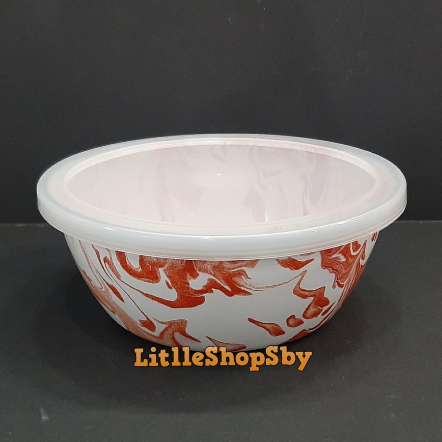 Mangkok Bowl FB Enamel 18cm Merah Marble Blirik Loreng Tutup Plastik