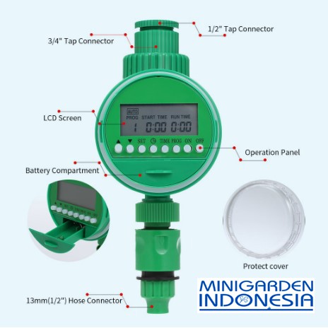 Timer DIGITAL irigasi C001 bulat hijau pengatur waktu semprotan taman fertigasi peralatan hidroponik