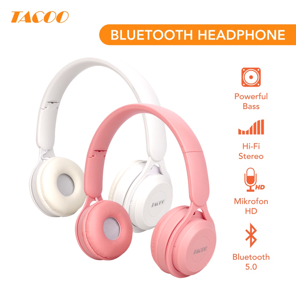 (New) TACOO Headphone Wireless Bluetooth Erpone Hi-Fi Sound Stereo Deep Bass All Color Variation Macaron with Mic Microphone Bass Erpone/Hadsate bluetooth
