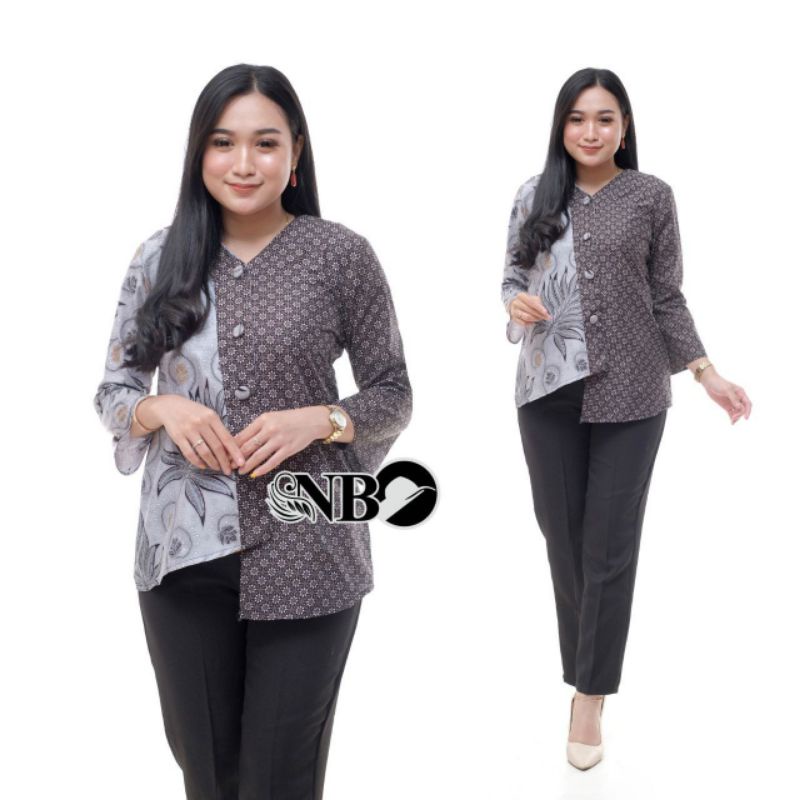 BAJU BATIK WANITA MODERN MONALISA GENES M,L,XL asli PEKALONGAN-Alam Abu truntum