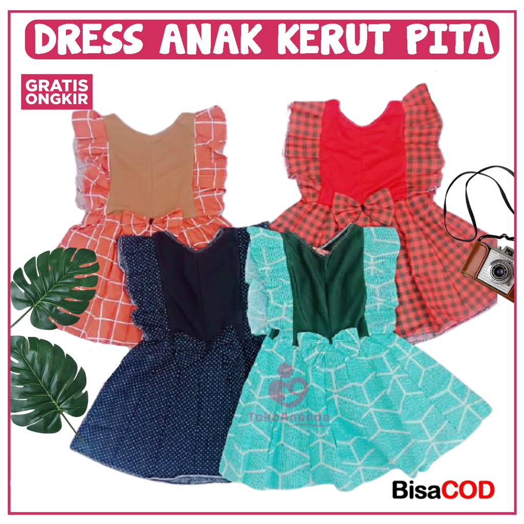 DRESS ANAK PEREMPUAN / DRESS ANAK KERUT PITA TENGAH / DRESS ANAK / DRES ANAK PEREMPUAN