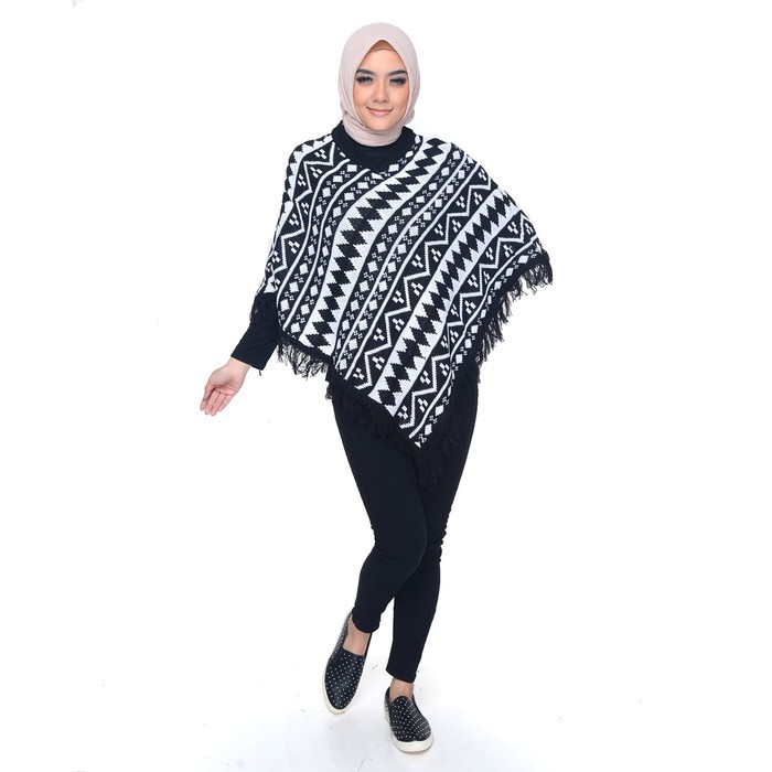 PONCO MAROKO Knit Outer Sweater Rajut Wanita Fashion Korea - Marun Abu