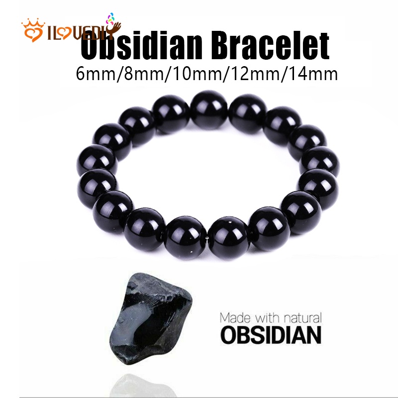 Gelang Manik-Manik Obsidian Warna Hitam Untuk Pria Dan Wanita