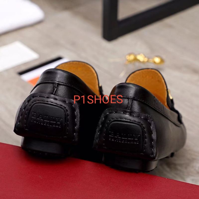 sepatu pria bally loafer mirror quality model slip on cowok hitam kulit asli leather shoes