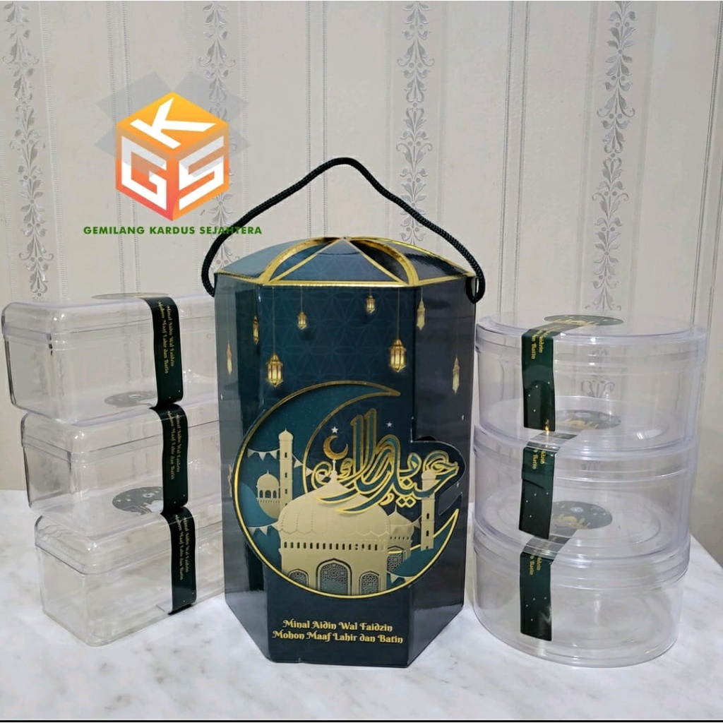 Dus/Kotak/Box Hampers Bentuk Segienam isi 3 Toples Bulat Ukuran 500 gram