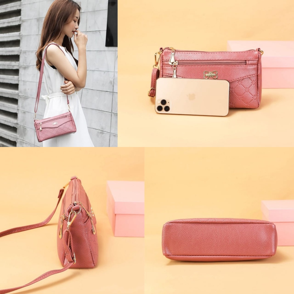 TAS SELEMPANG WANITA PREMIUM PESTA KOREA MURAH KULIT PINK SHEILA TA420P3 SLING BAG BRANDED BATAM REMAJA KEKINIAN ORI FASHION