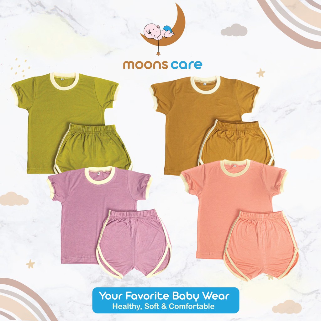 2-9 tahun STELAN MOONS POLOS RETRO SET KID  Stelan Retro unisex Anak Baju bayi Polos Stelan Polos