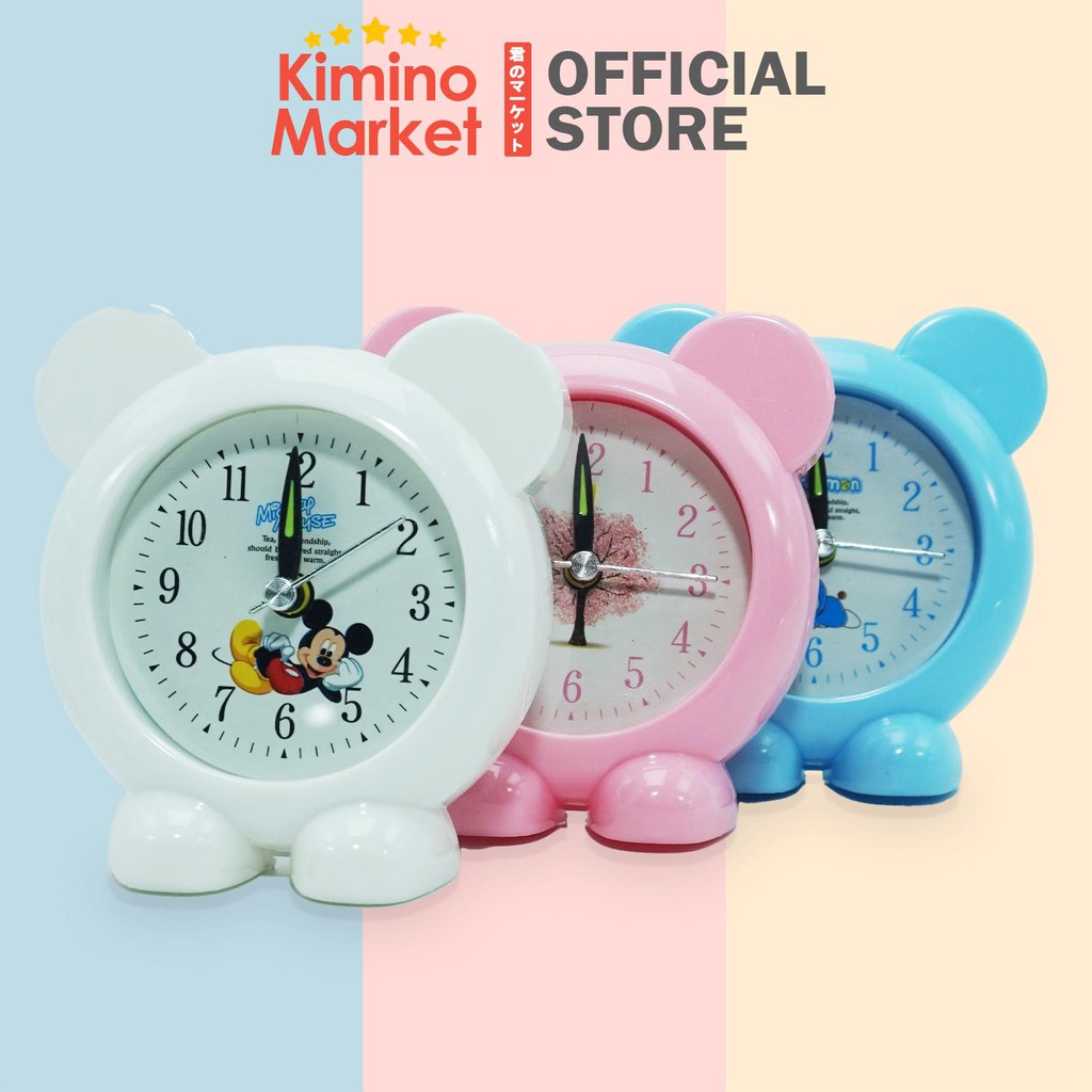 Jam Beker Alarm Meja Telinga Mickey Mouse Lucu Pink Putih Biru